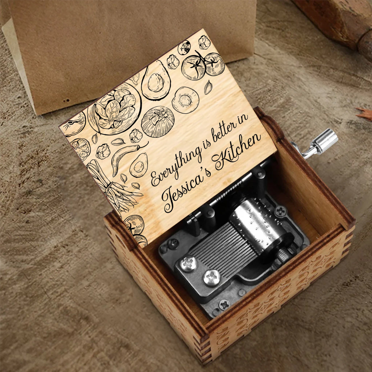 Everything Is Better In This Kitchen - Cooking gift for mom, her, wife, girlfriend, friend - Personalized Hand Crank Music Box