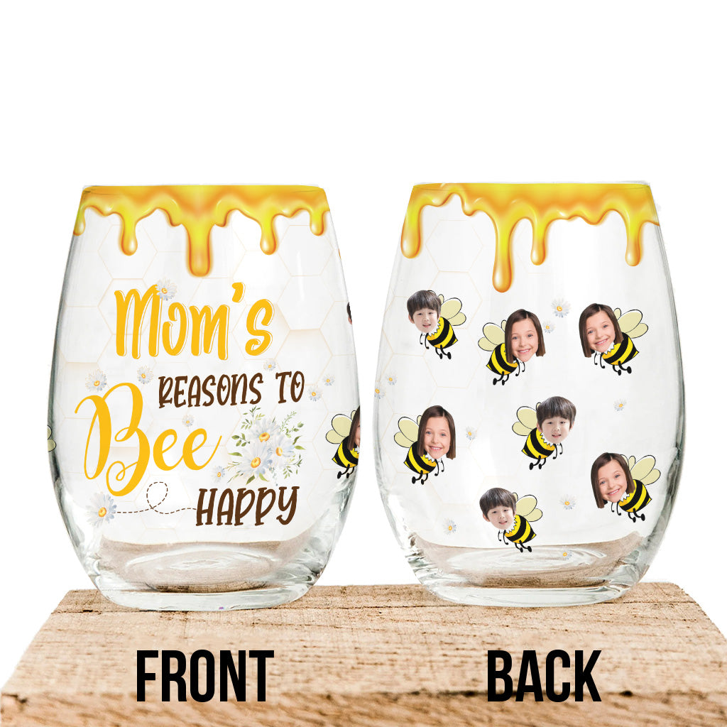 Bee Happy - Gift for grandma, mom - Personalized All Over Wine Glass