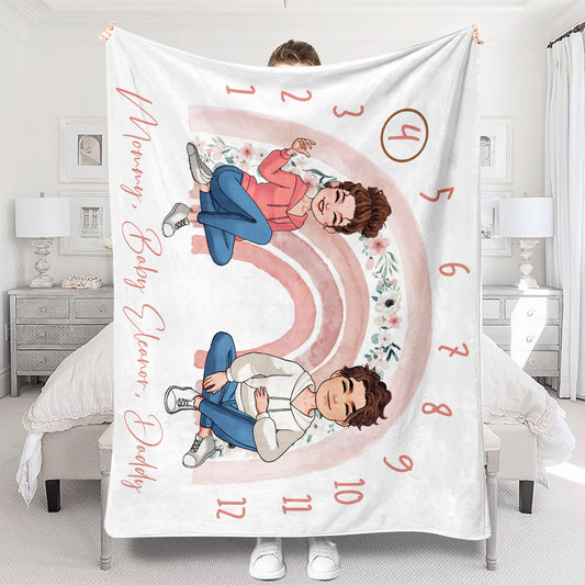 Monatliche Meilensteine ​​für Babys mit Mama und Papa – Geschenk für Neugeborene – Personalisierte Decke