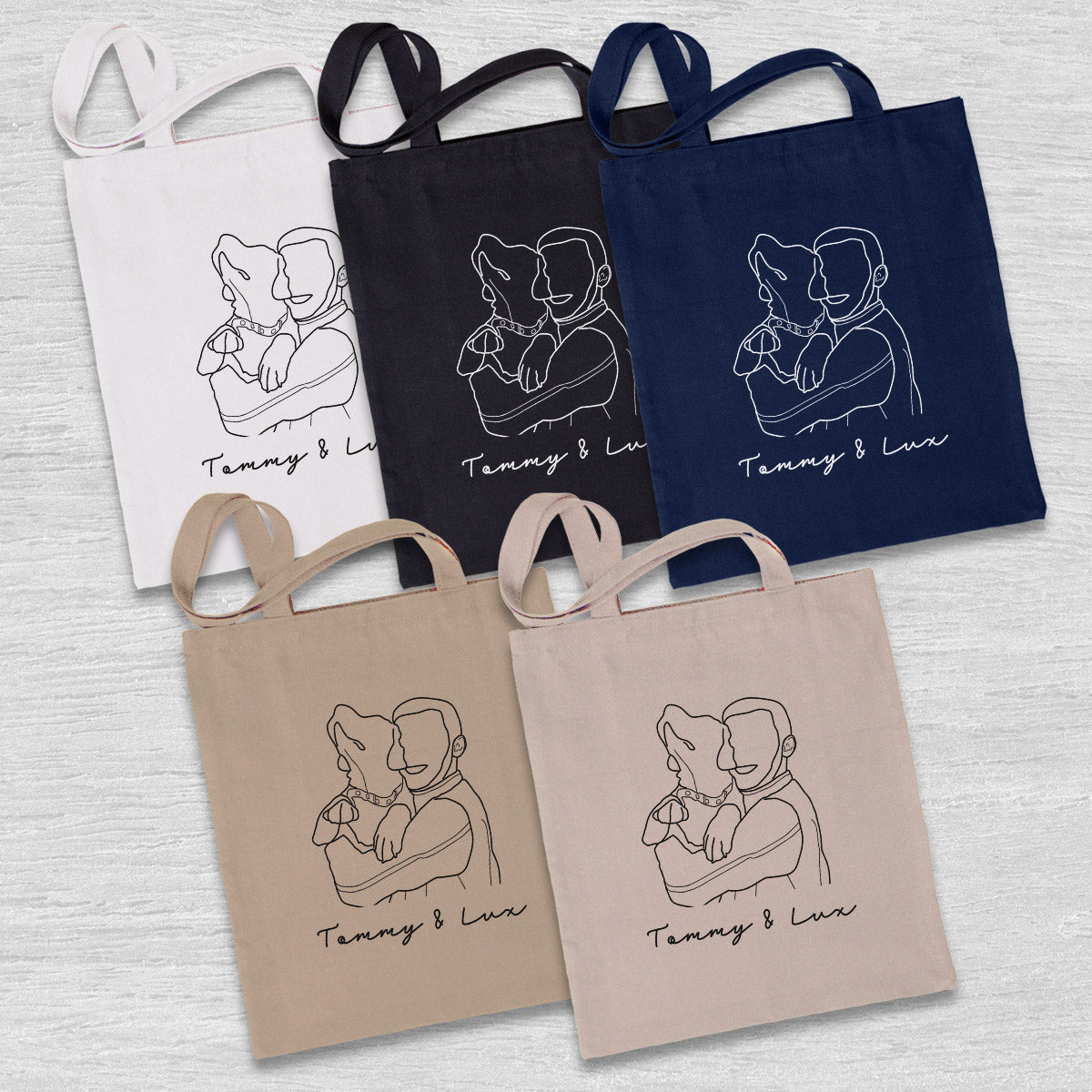 Individuelle Foto-Strichzeichnung – Personalisierte Tragetasche mit Hundestickerei