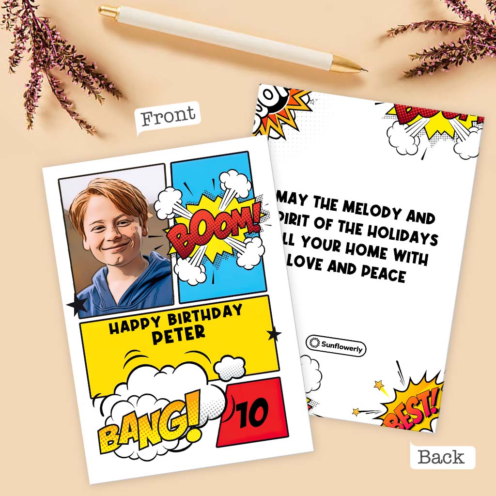 Birthday Comic Book Photo Upload - Personalized Greeting Card