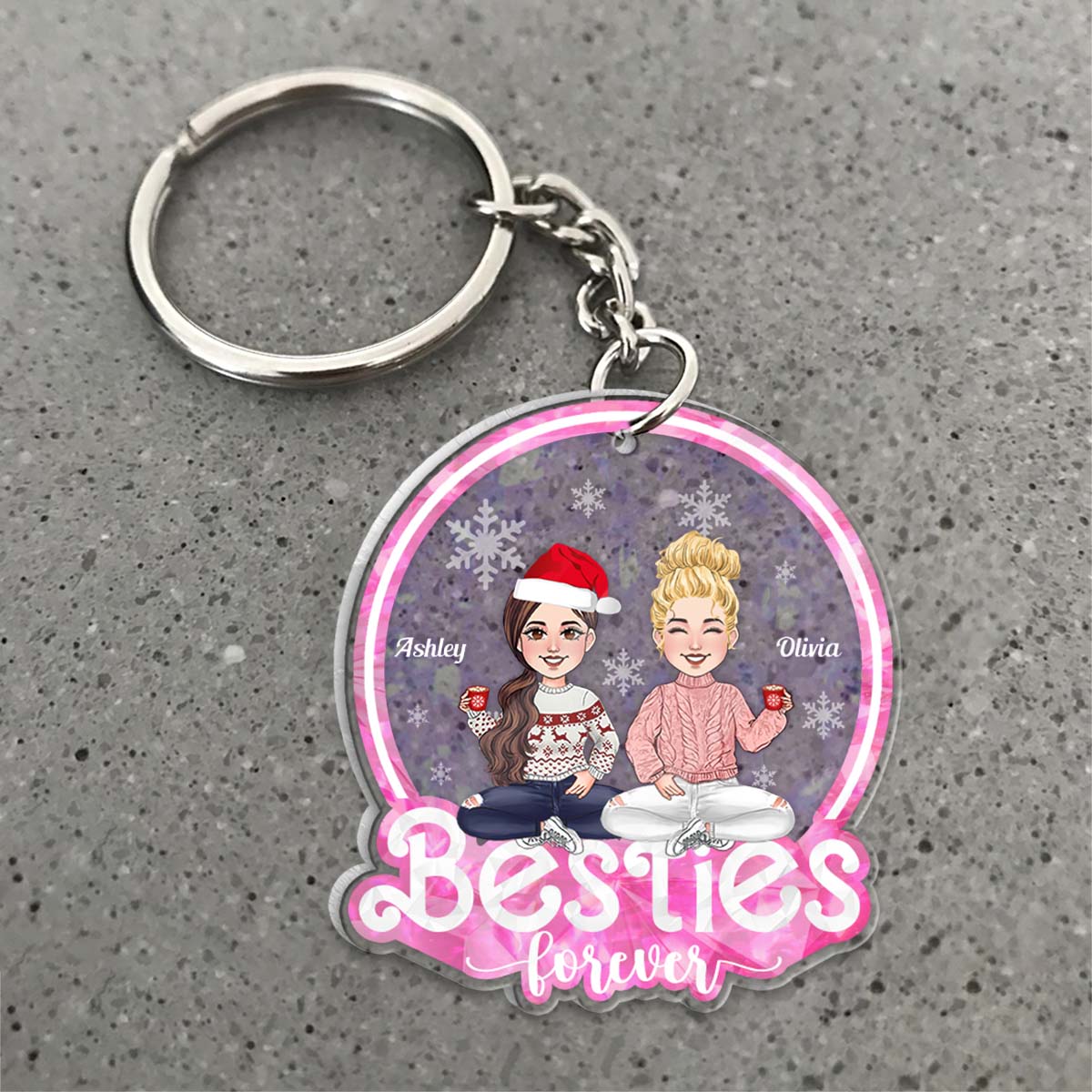 Besties Forever Glitter Pink - Personalized Bestie Transparent Keychain