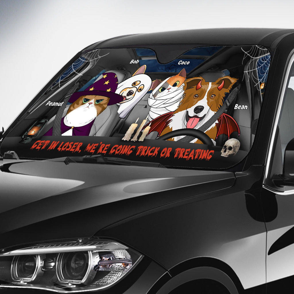 Get In Loser We're Going Trick Or Treating Dog/Cat - Personalized Dog Car Sunshade