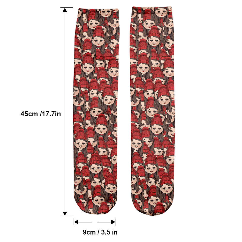 Lustige Chibi-Gesichter für Paare, beste Freunde und Familien – Partner-Socken – personalisierte Familiensocken