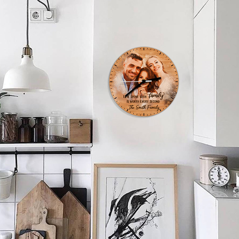 Time Spent With Family Is Never Wasted - Personalized Family Wall Clock