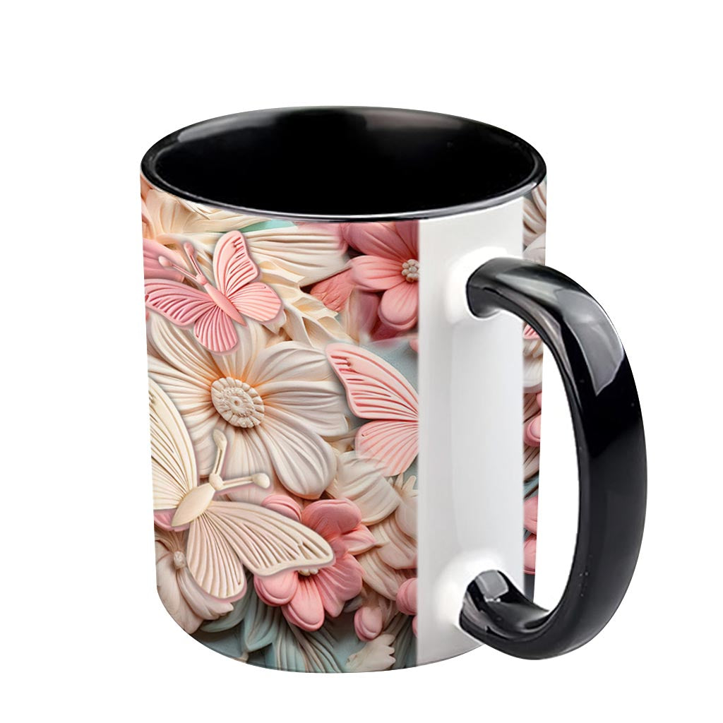 Butterfies And Flowers - Personalized Butterfly Accent Mug