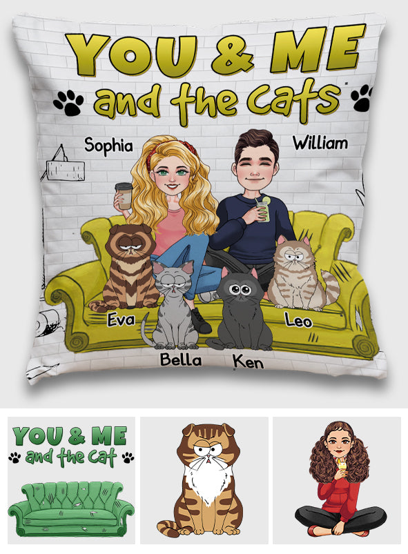 Coussin décoratif personnalisé pour chats « Toi, moi et les chats »