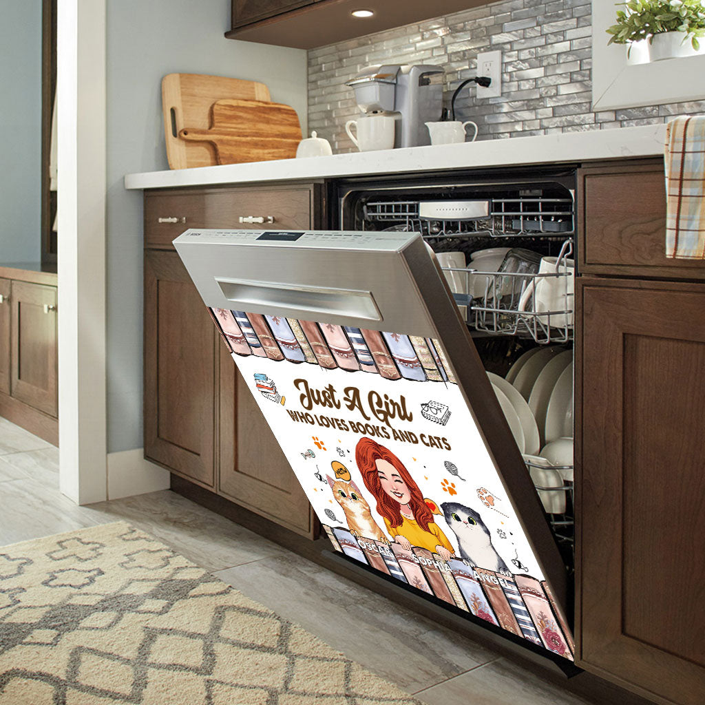 Love Books And Cats - Personalized Book Dishwasher Cover