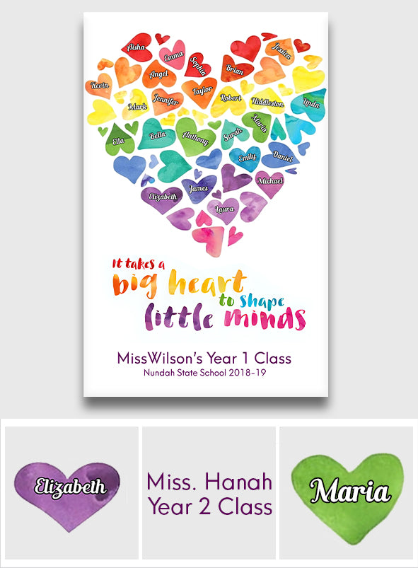 It Takes A Big Heart To Shape Little Minds - Personalized Teacher Canvas And Poster