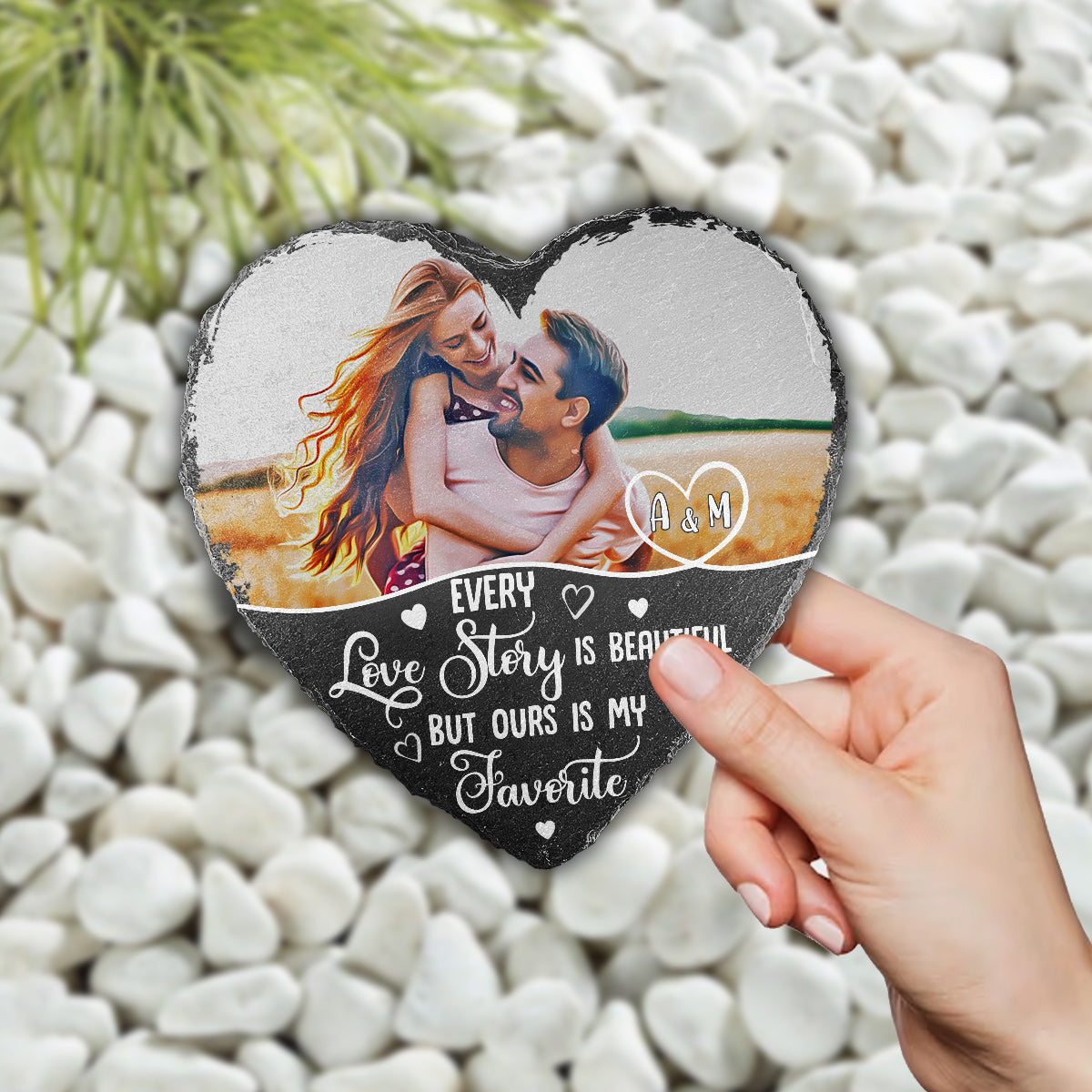 Every Love Story Is Beautiful - Personalized Couple Heart Shaped Stone