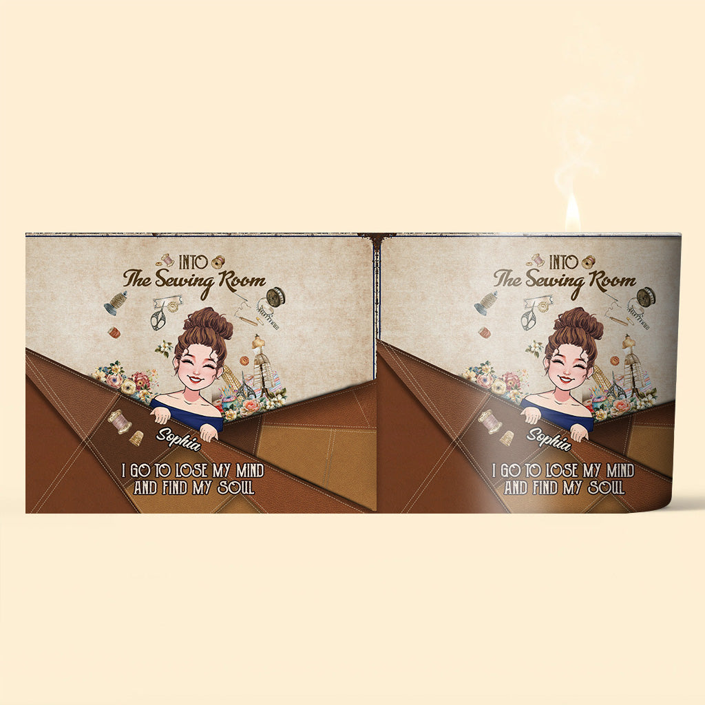 And Into The Sewing Room I Go - Personalized Sewing Candle With Wooden Lid