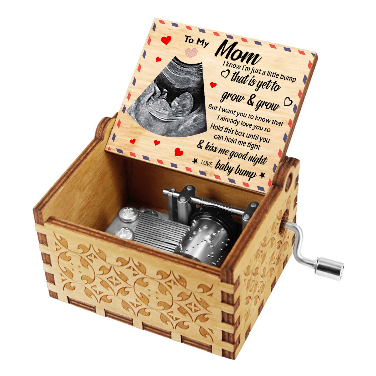 À maman / papa / grand-mère / grand-père / frère / sœur - Boîte à musique personnalisée avec photo d'échographie de bébé