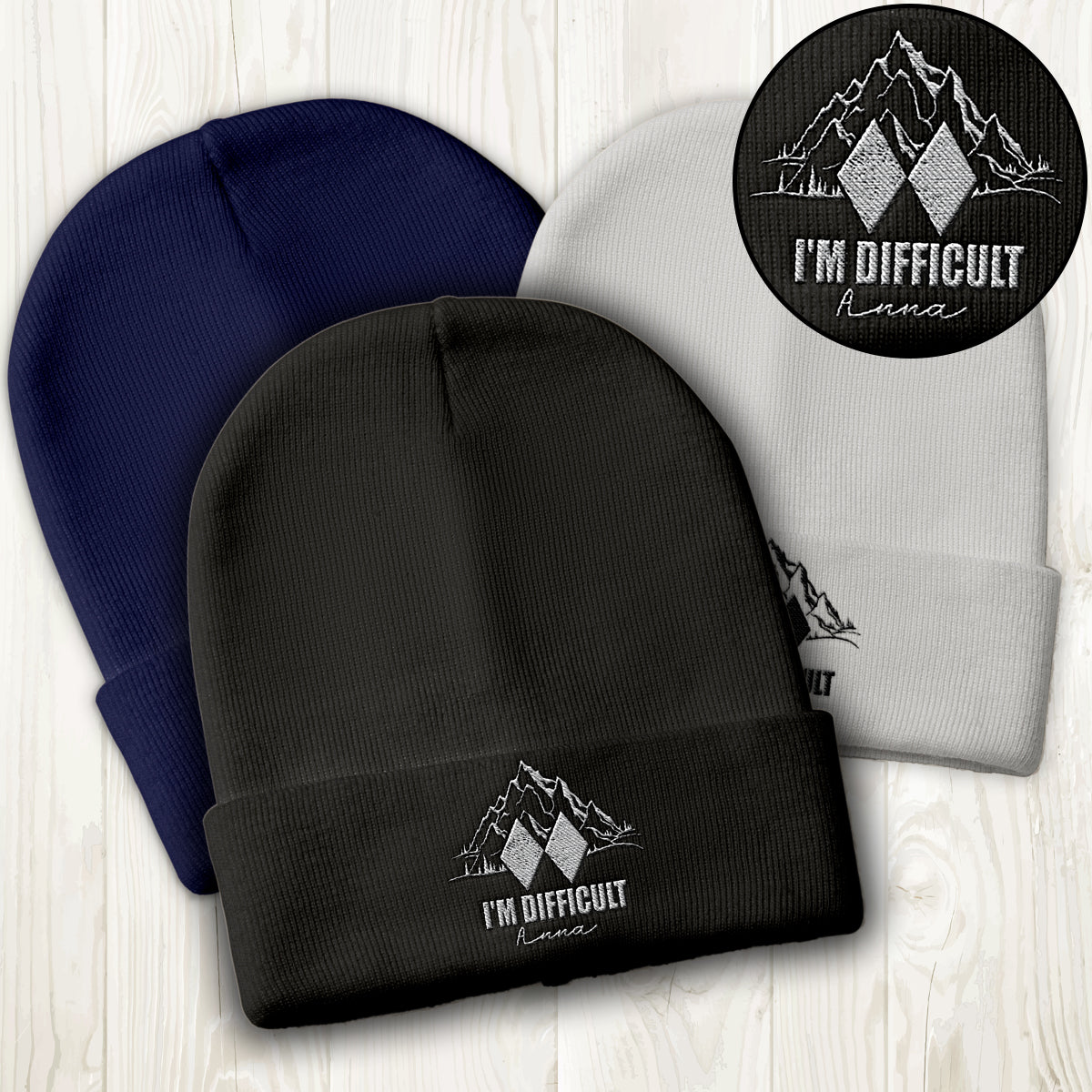 I'm Difficult - Personalized Skiing Embroidered Beanie