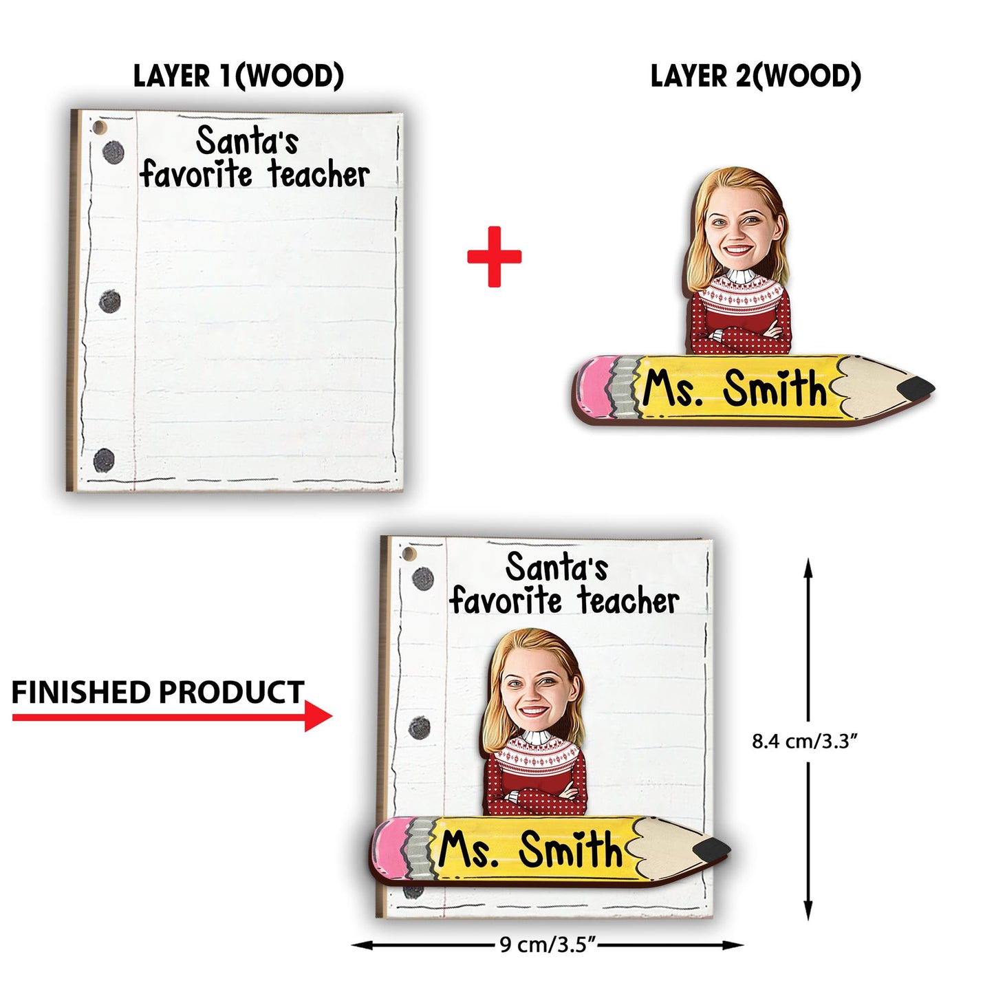 Santa's Favorite Teacher - Personalized Teacher 2 Layered Piece Ornament