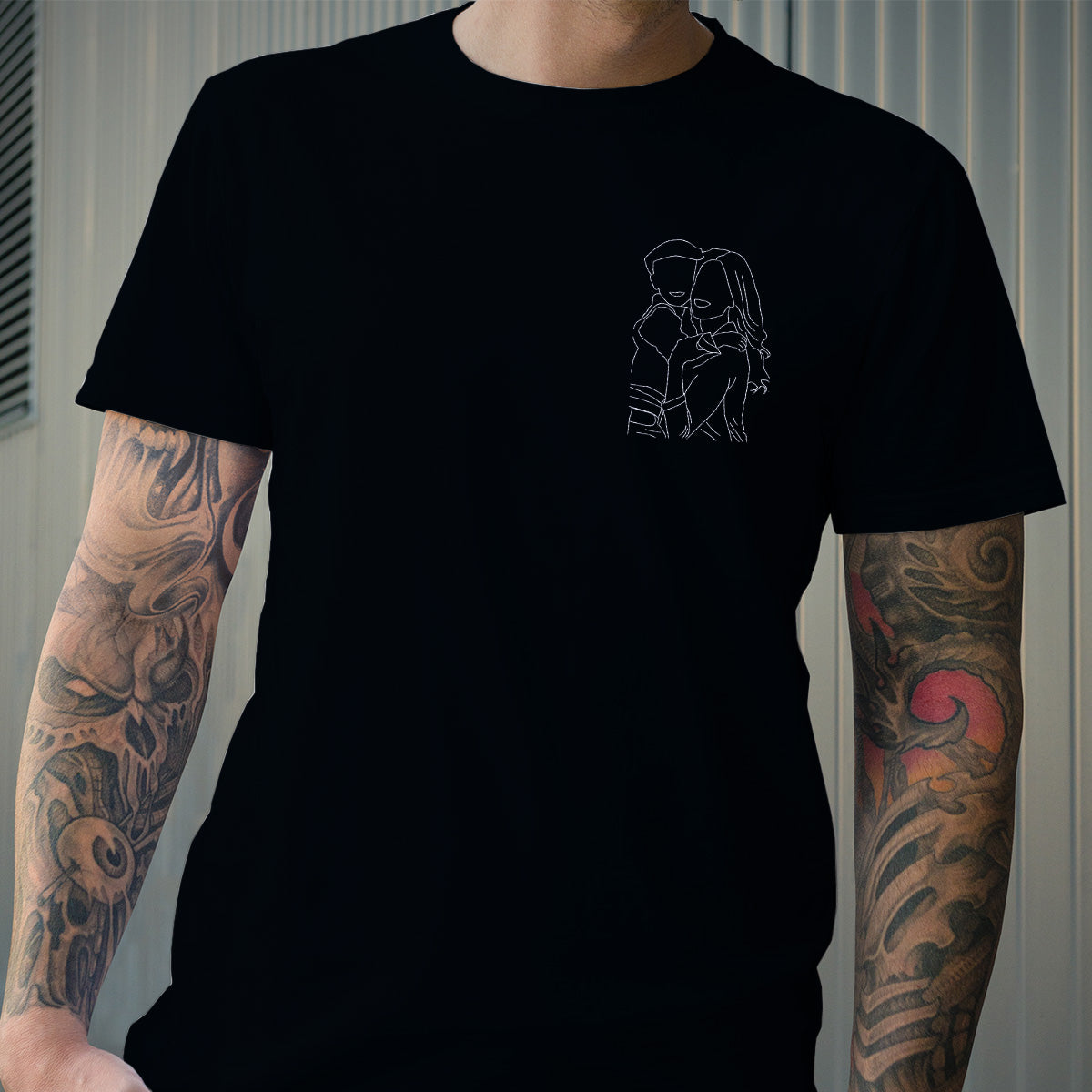 T-shirt brodé personnalisé « Tante » avec motif au trait