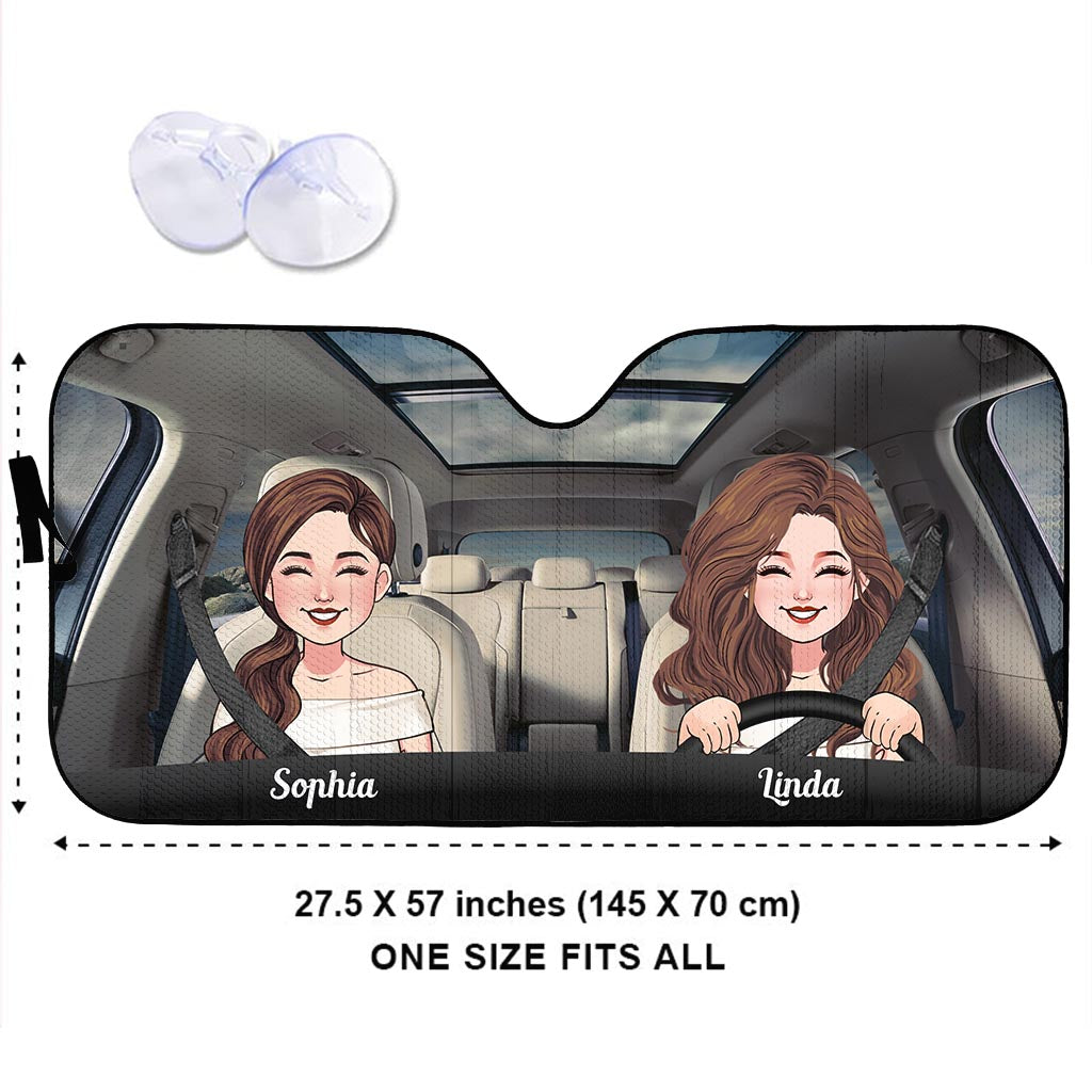 Adventure Awaits - Husband And Wife gift for wife, husband, girlfriend, boyfriend, mom, dad - Personalized Car Sunshade
