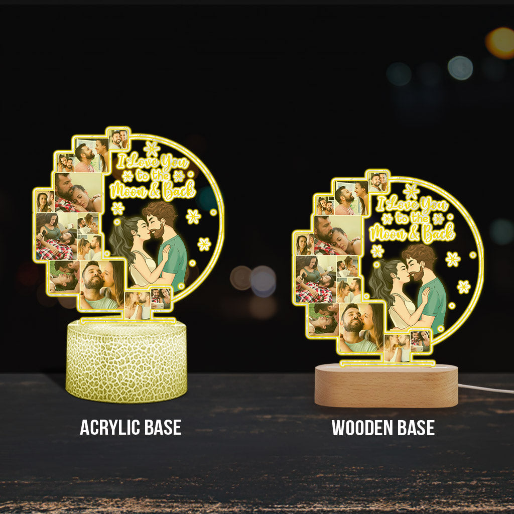 I Love You To The Moon & Back - Personalized Couple Shaped Plaque Light Base