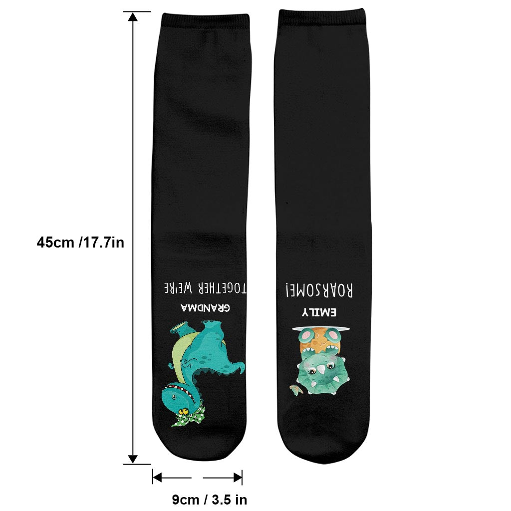 Together We're Roarsome - Gift for dad, grandma, grandpa, mom, uncle, aunt, brother, sister, son, daughter, granddaughter, grandson, new mom, new dad - Personalized Socks