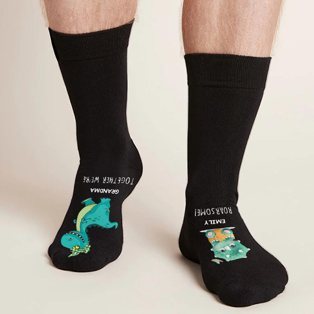 Together We're Roarsome - Gift for dad, grandma, grandpa, mom, uncle, aunt, brother, sister, son, daughter, granddaughter, grandson, new mom, new dad - Personalized Socks
