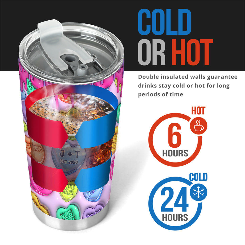 Any Name Any Date Colorful Heart Inflated - Personalized Couple Tumbler