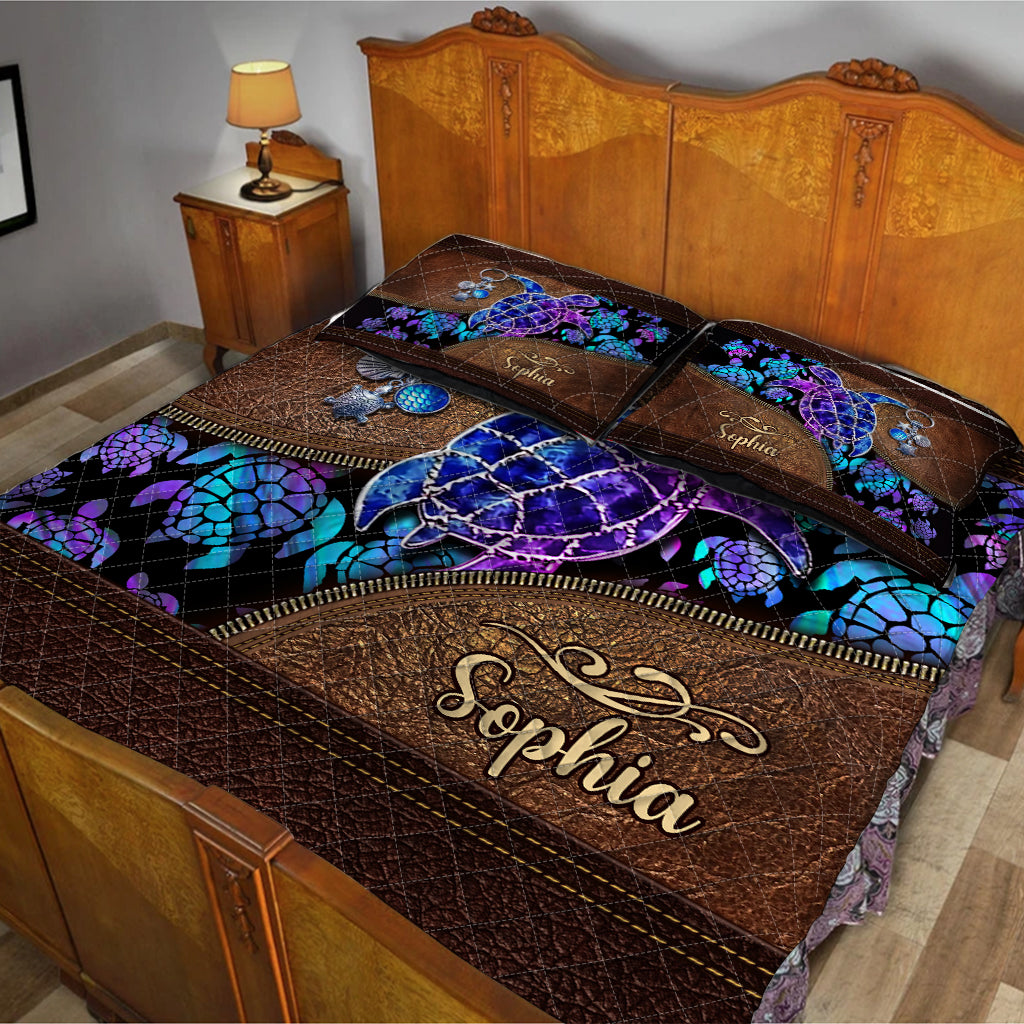 Salty Lil' Beach - Personalized Turtle Quilt Set
