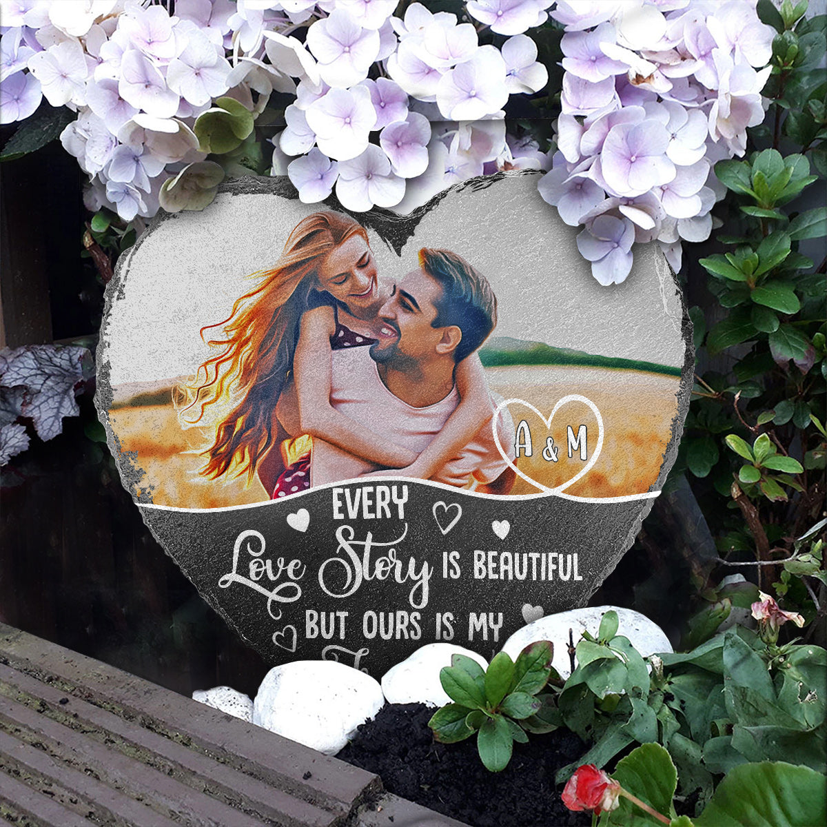 Every Love Story Is Beautiful - Personalized Couple Heart Shaped Stone