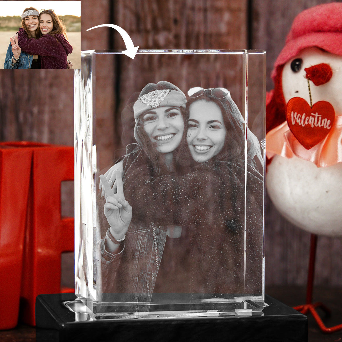 Custom Photo - Personalized Bestie Laser Engraving 3D Cuboid Shaped Crystal Lamp