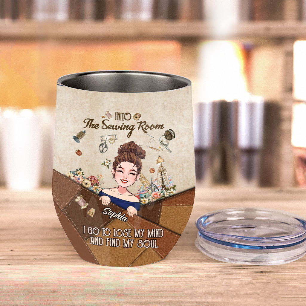 And Into The Sewing Room I Go - Personalized Sewing Wine Tumbler