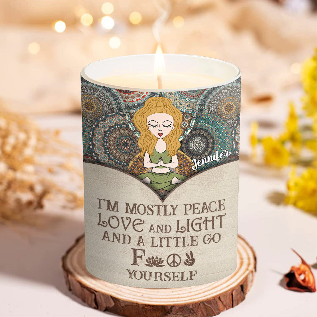 I'm Mostly Peace - Personalized Yoga Candle With Wooden Lid