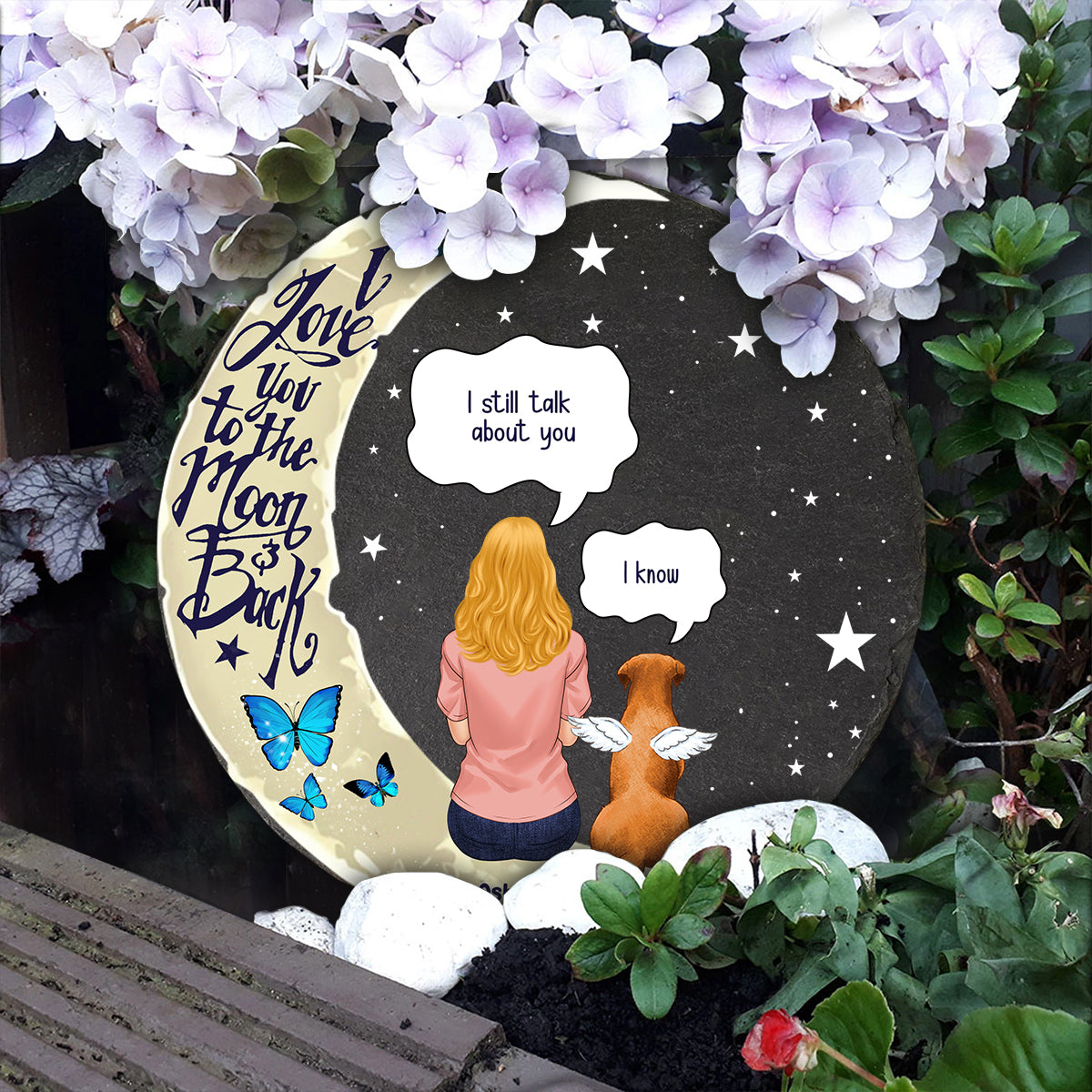 Je t'aime jusqu'à la lune et retour - Pierre ronde personnalisée pour chien