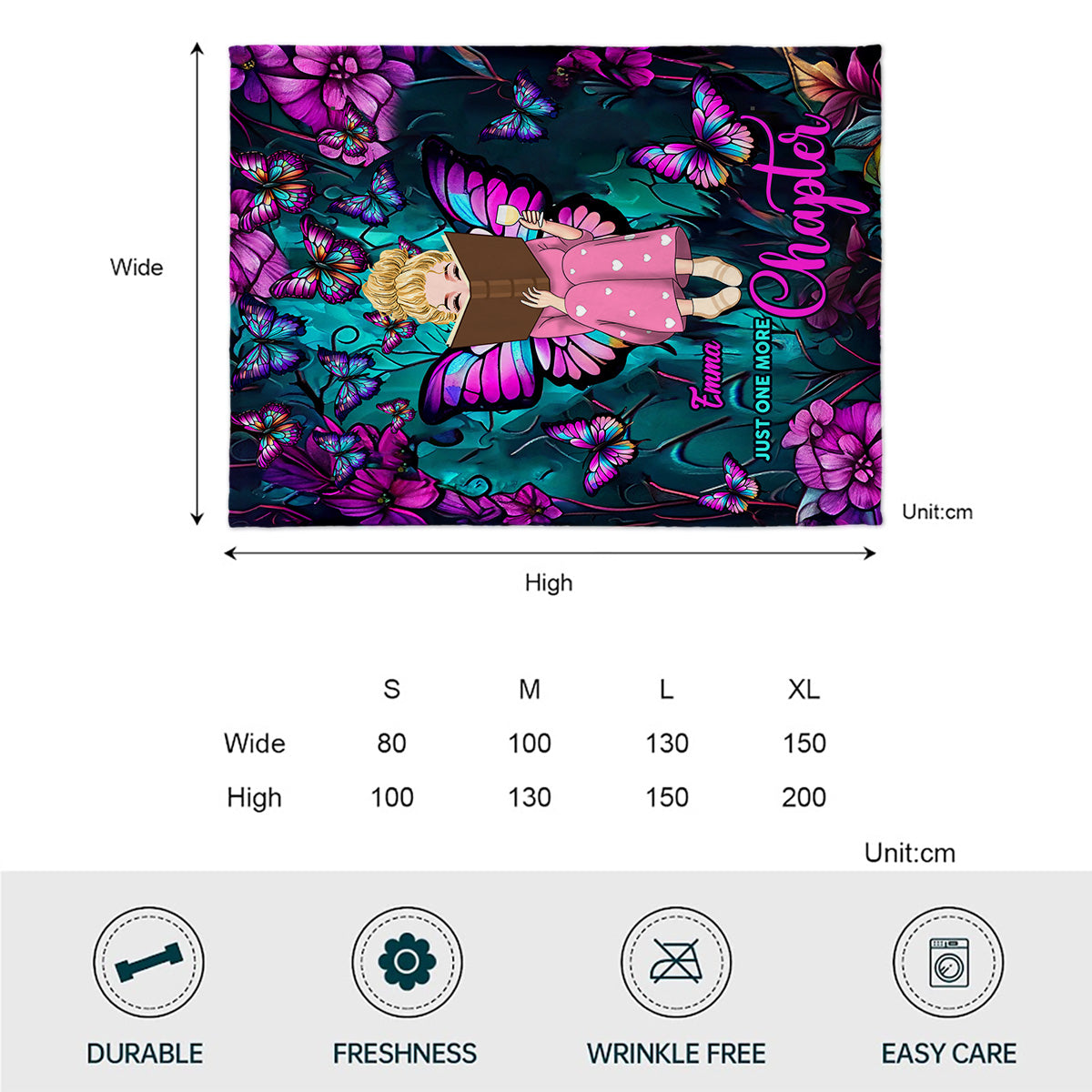 Book Girl With Butterflies And Flowers - Personalized Book Blanket