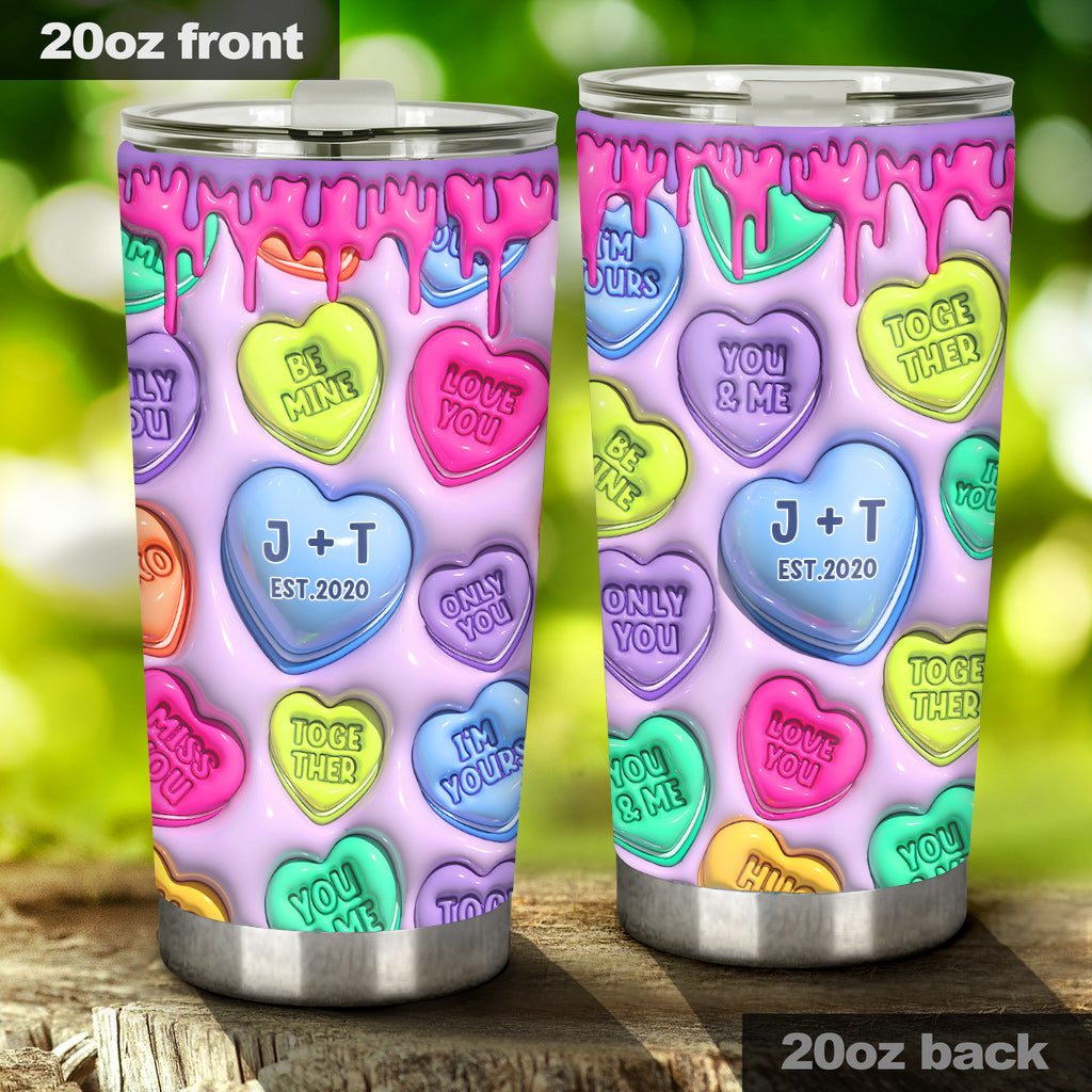 Any Name Any Date Colorful Heart Inflated - Personalized Couple Tumbler