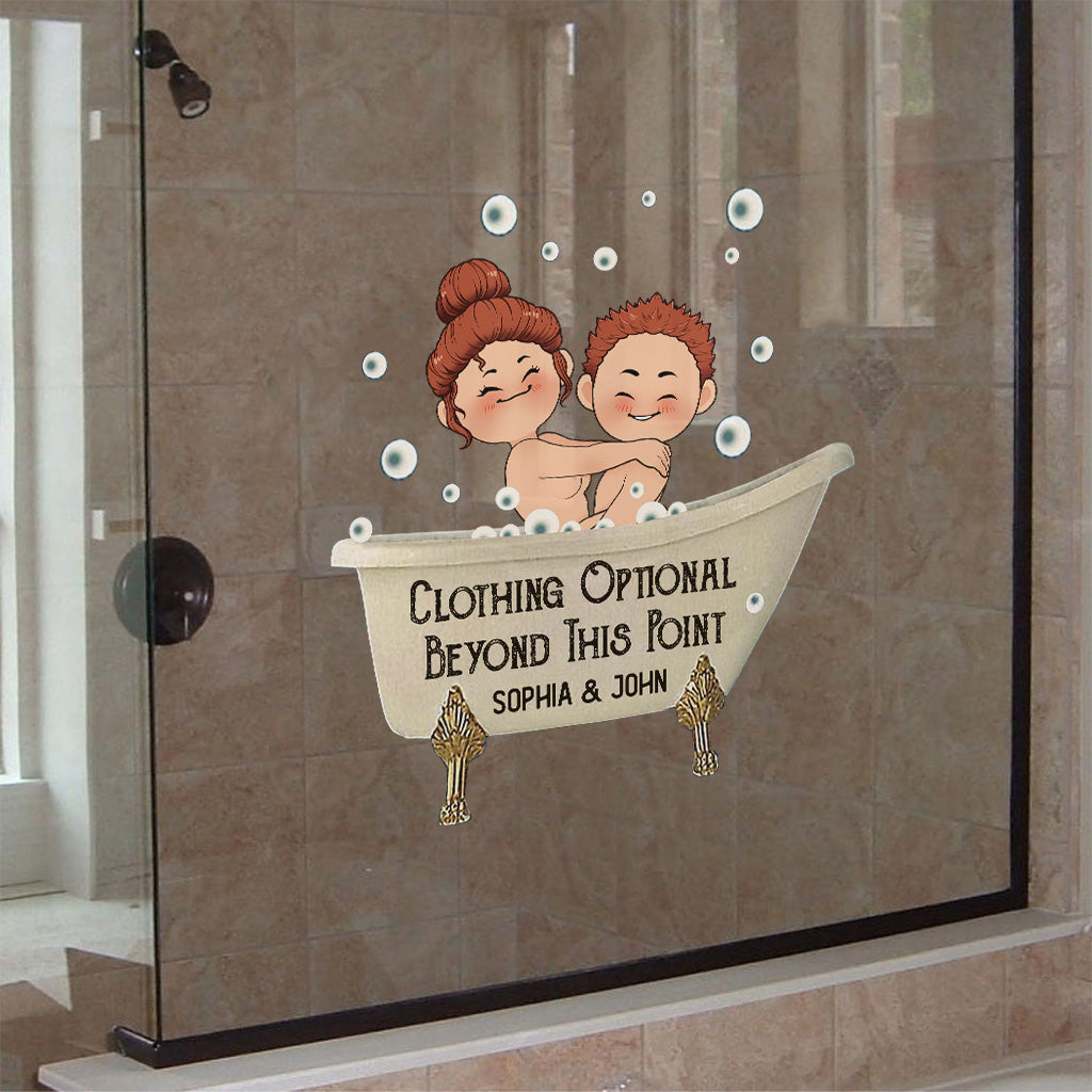 Clothing Optional Beyond This Point - Personalized Couple Decal Die Cut