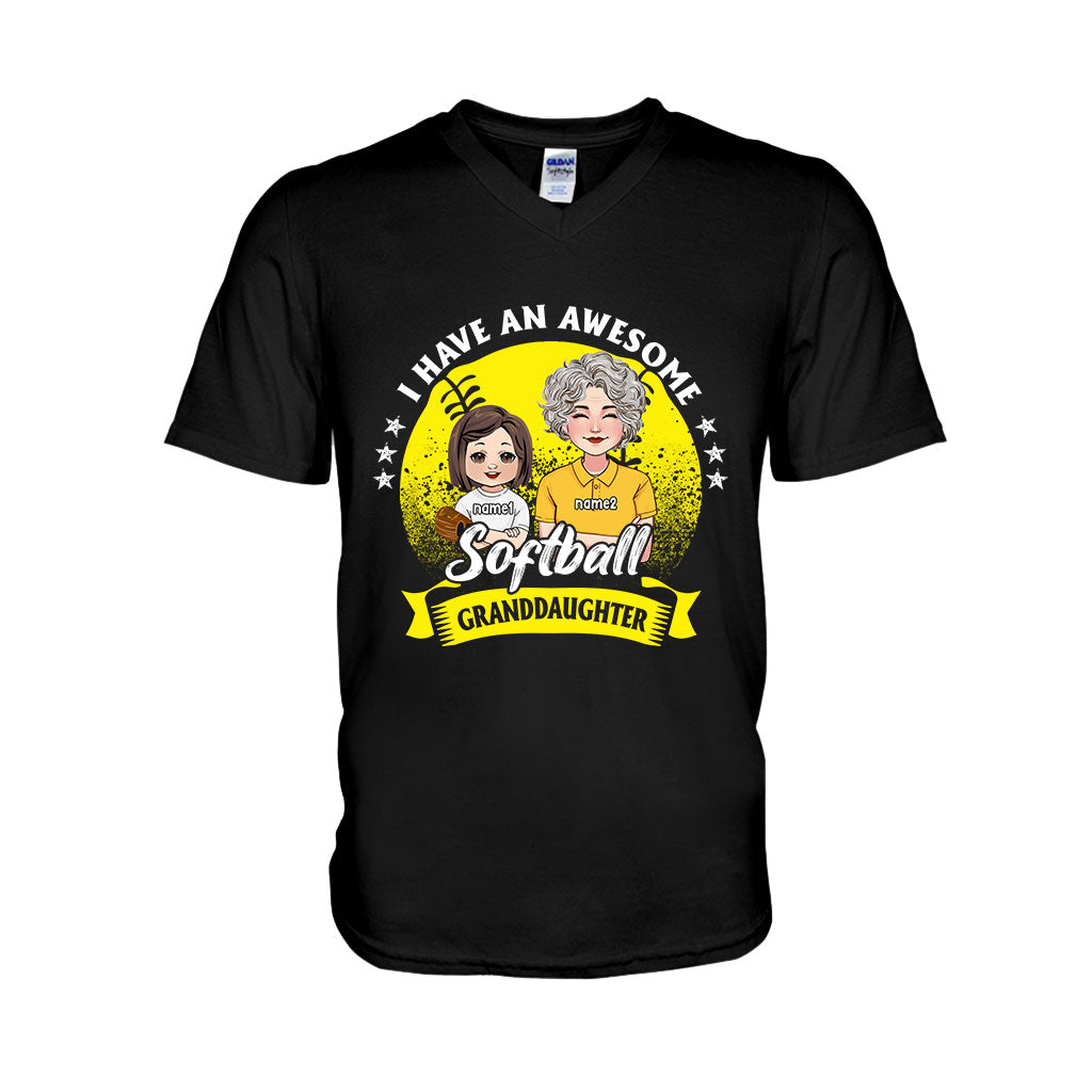 Awesome Softball Granddaughter - Personalized Softball T-shirt And Hoodie