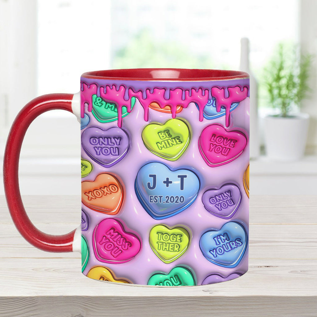Any Name Any Date Colorful Heart Inflated - Personalized Couple Accent Mug