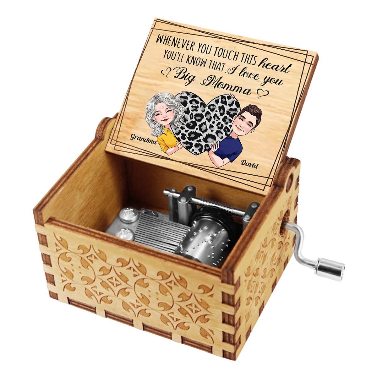 Whenever You Touch This Heart - Gift for mom, grandma, grandpa, daughter, son, granddaughter, grandson, wife, husband, dad, aunt, uncle, sister, brother - Personalized Hand Crank Music Box