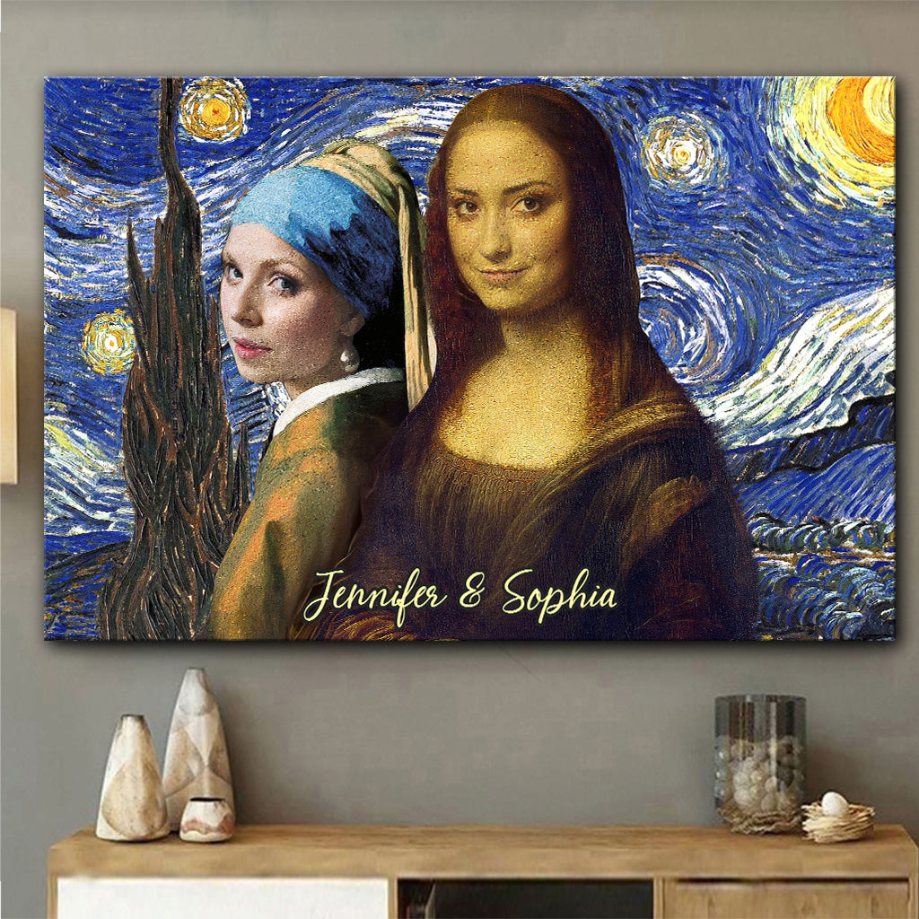 Beste Freundin Selfie Mona Lisa Mädchen mit Perlenohrringen - Personalisierte Beste Freundin Leinwand und Poster