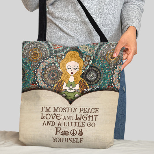 I'm Mostly Peace - Personalized Yoga Tote Bag