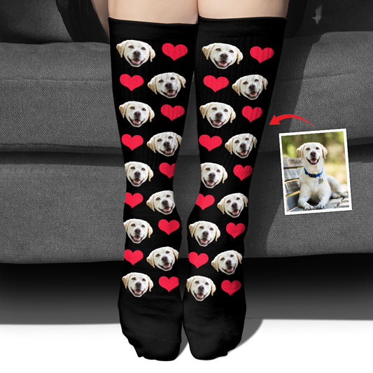 Custom Face Heart Pattern - Personalized Dog Socks