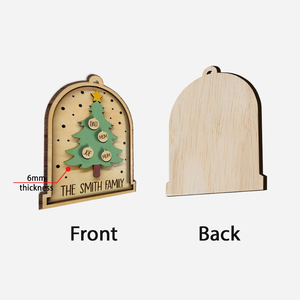 Merry Christmas - Personalized Family 2 Layered Wooden Ornament