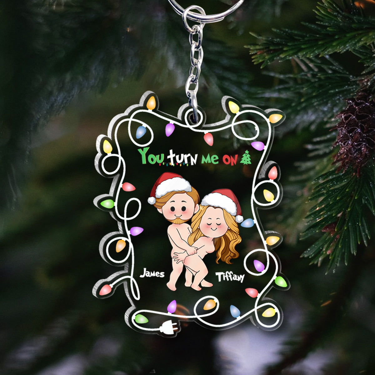 You Turn Me On - Personalized Couple Transparent Keychain