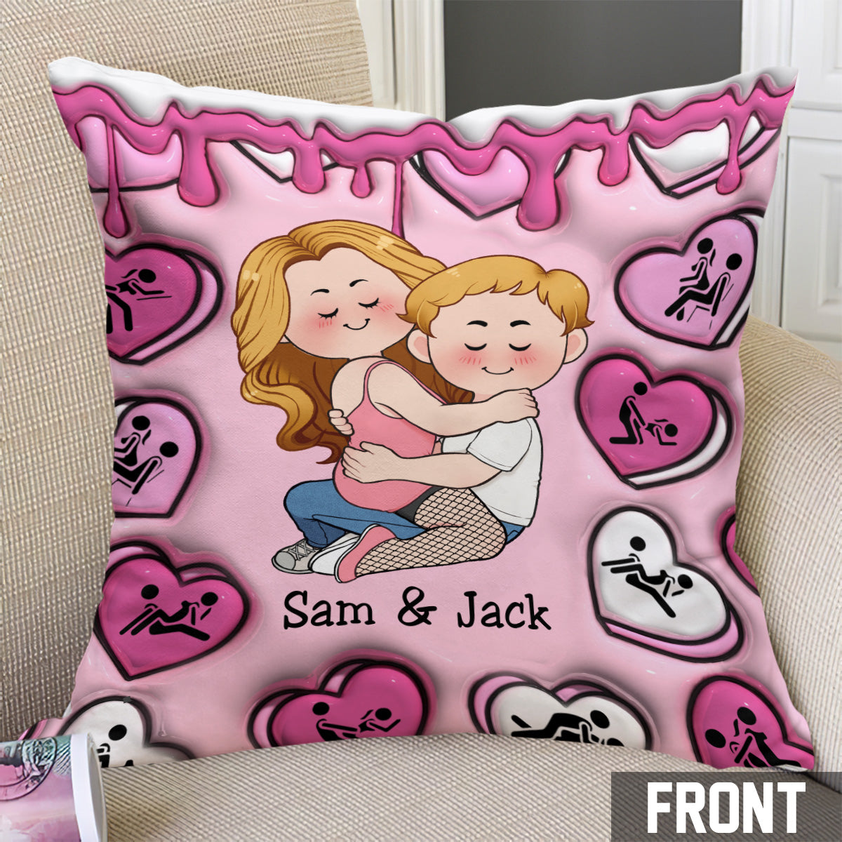 My Favorite Place Is Inside Your Hug Heart Candy - Personalized Couple Throw Pillow