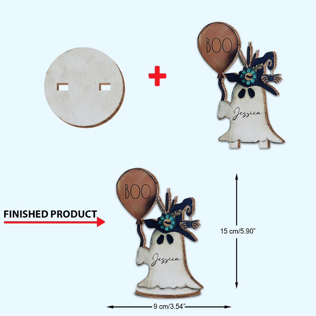 Cute Ghost - Personalized Halloween Freestanding Wood Plaque