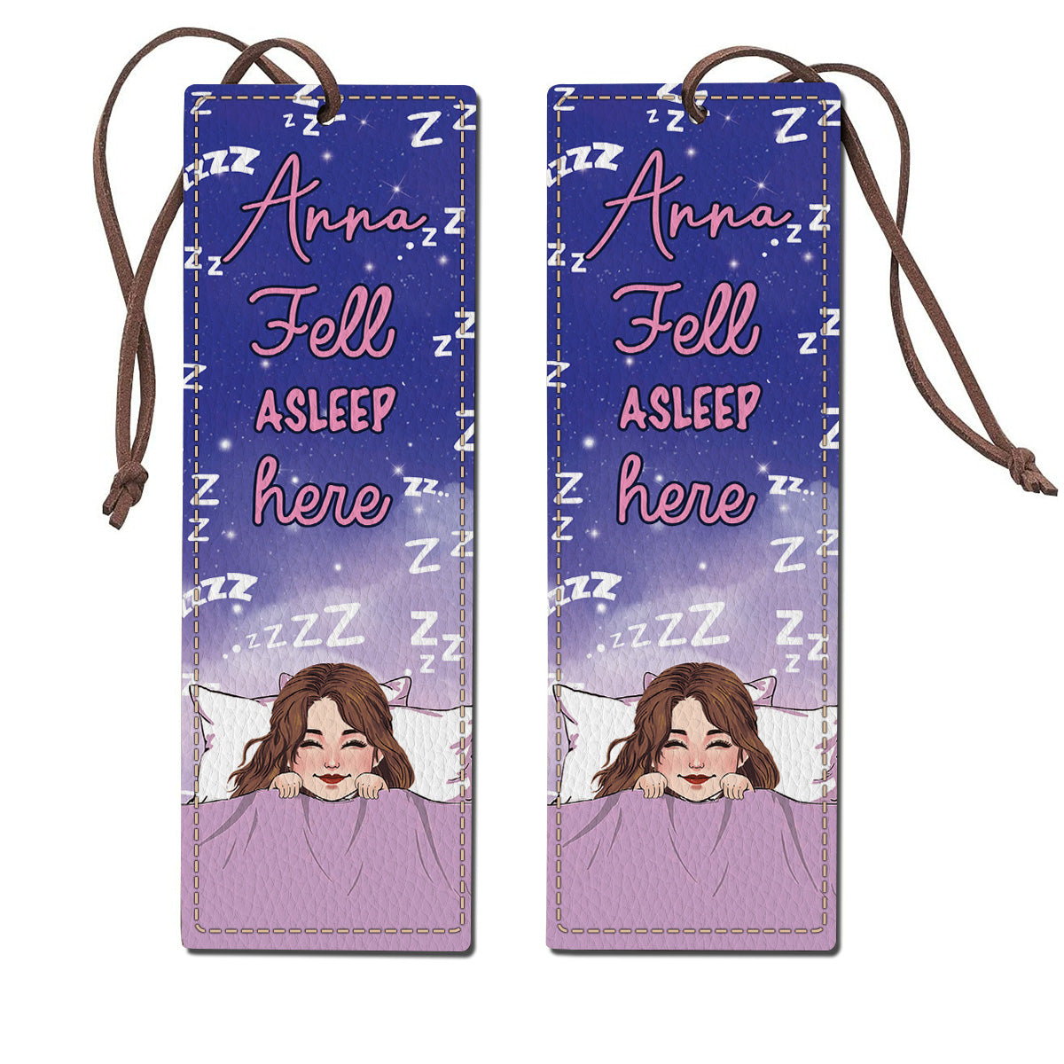 Fell Asleep Here - Personalized Book Leather Bookmark
