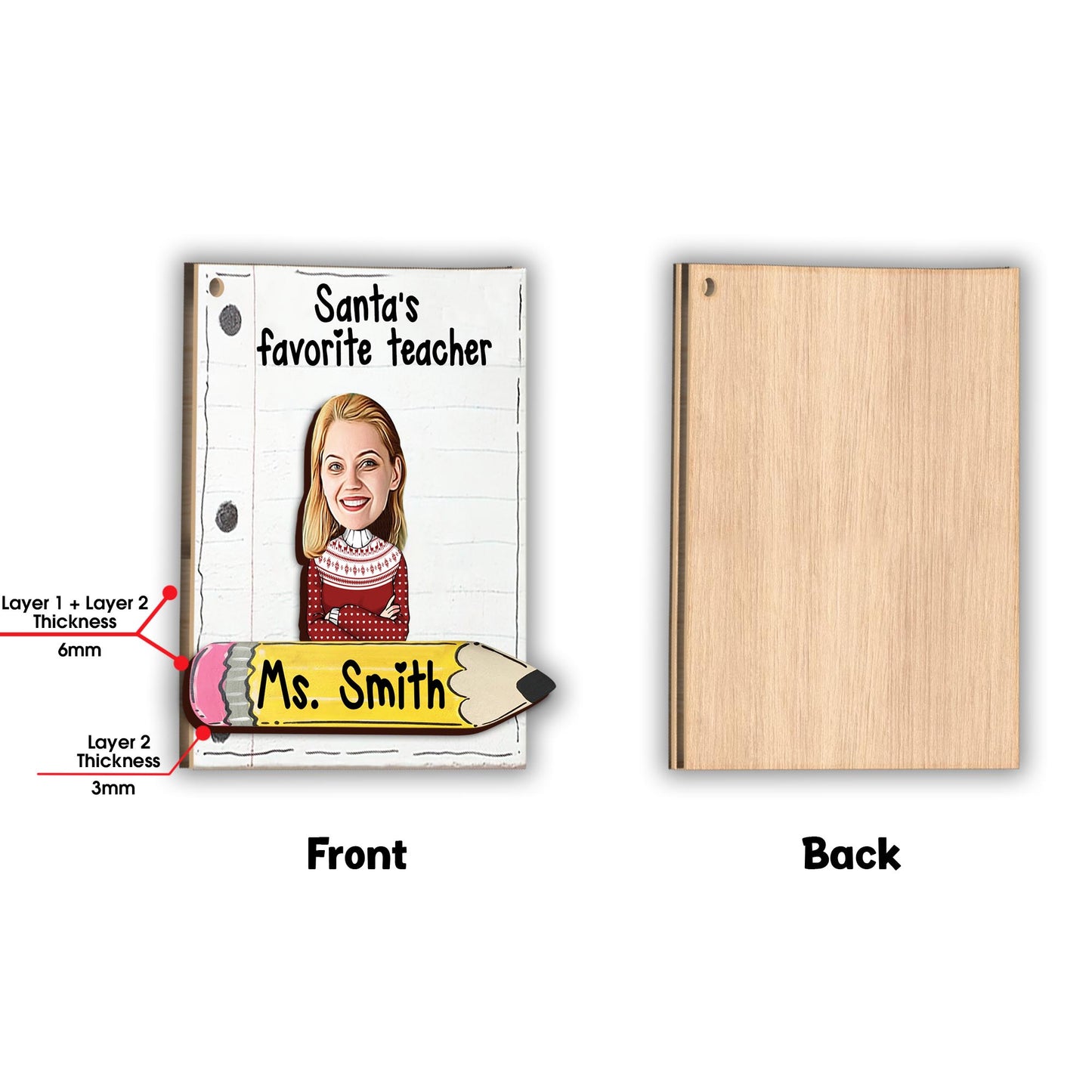 Santa's Favorite Teacher - Personalized Teacher 2 Layered Piece Ornament