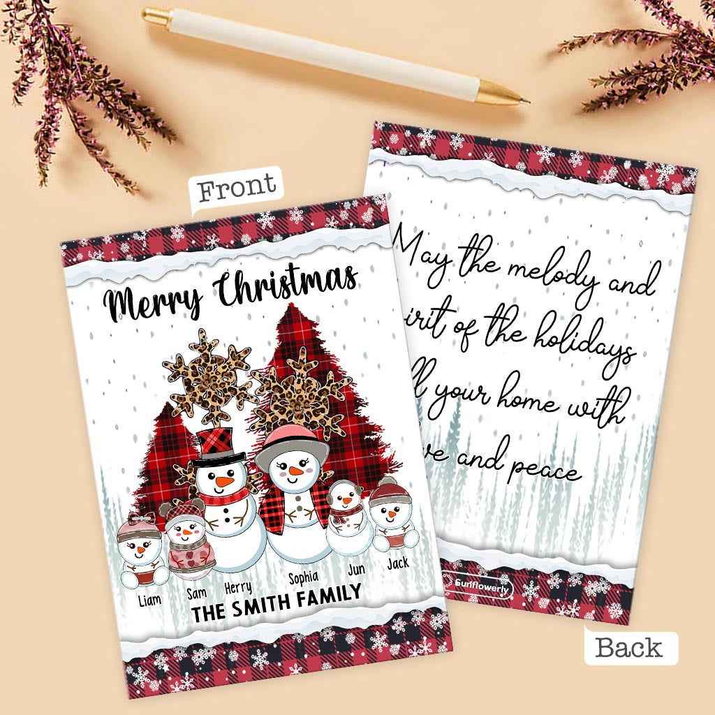 Merry Christmas Snowman - Personalized Family Greeting Card