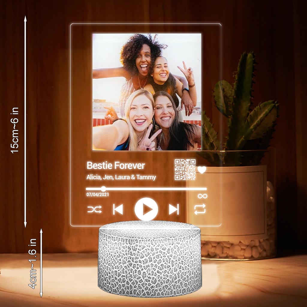 Bestie Forever Personalized Song - Personalized Bestie Shaped Plaque Light Base