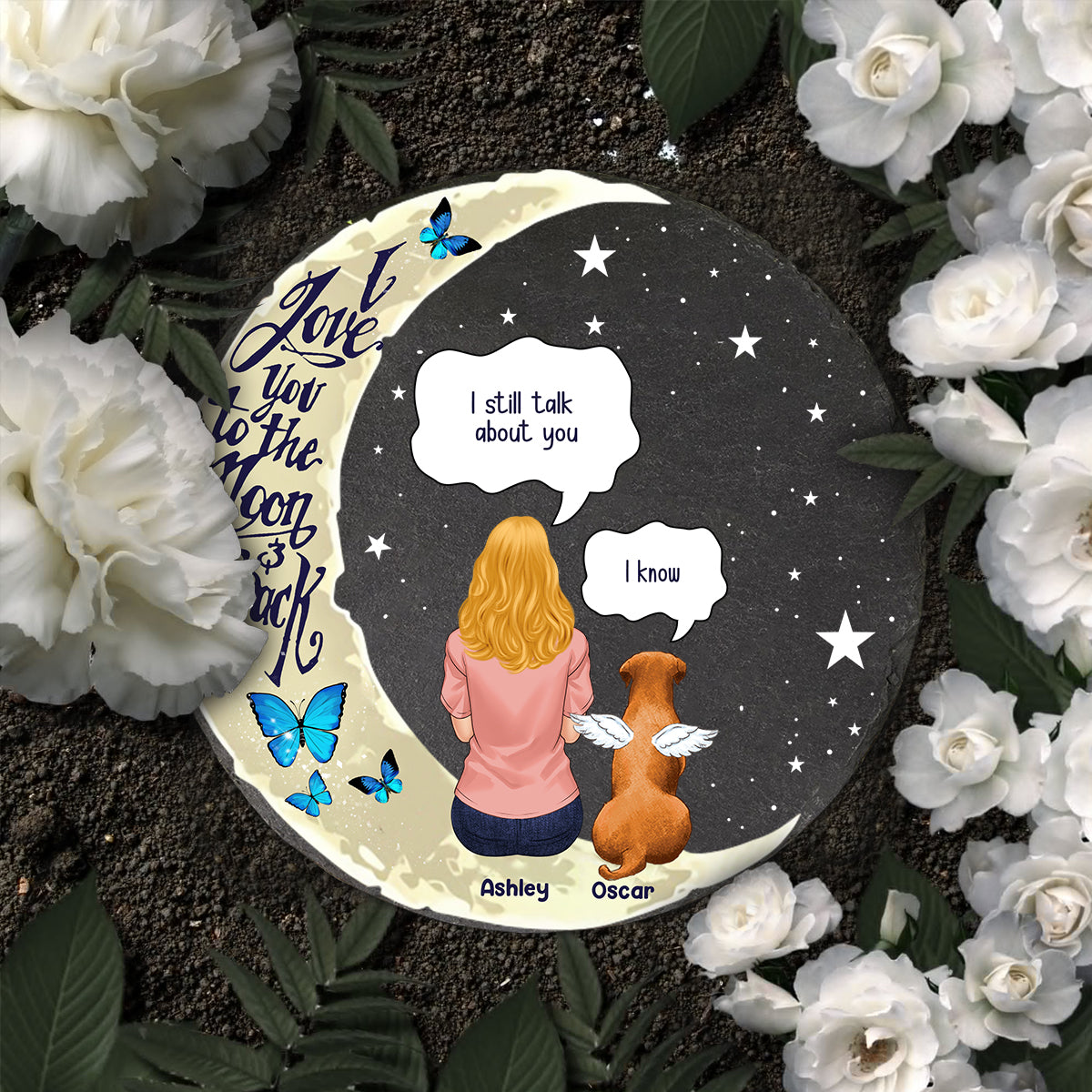 Je t'aime jusqu'à la lune et retour - Pierre ronde personnalisée pour chien