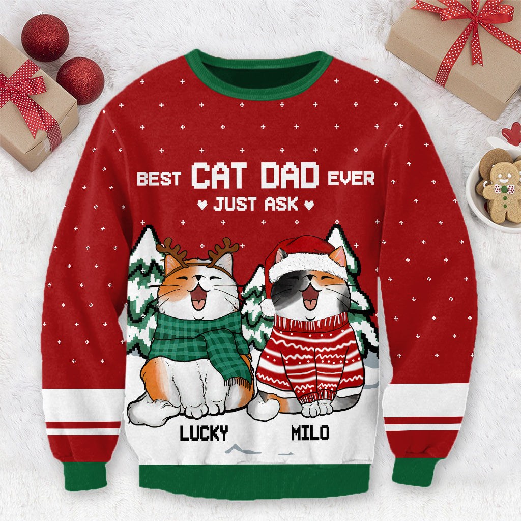 Best Cat Dad Ever - Personalized Cat Ugly Sweater
