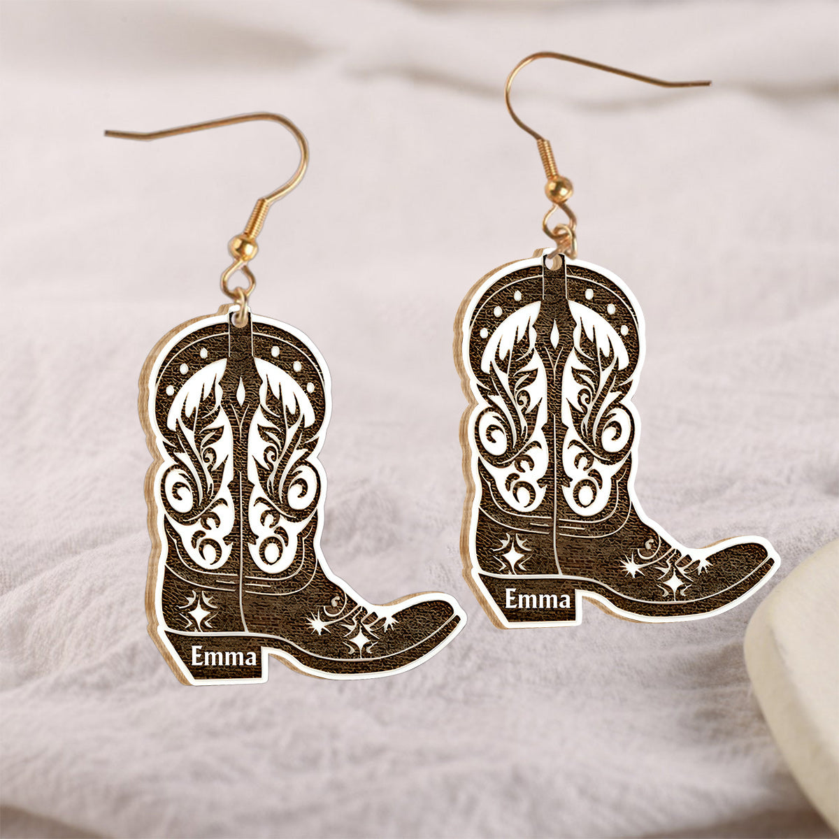 Boucles d'oreilles personnalisées en bois à motif cheval - Fille à cheval